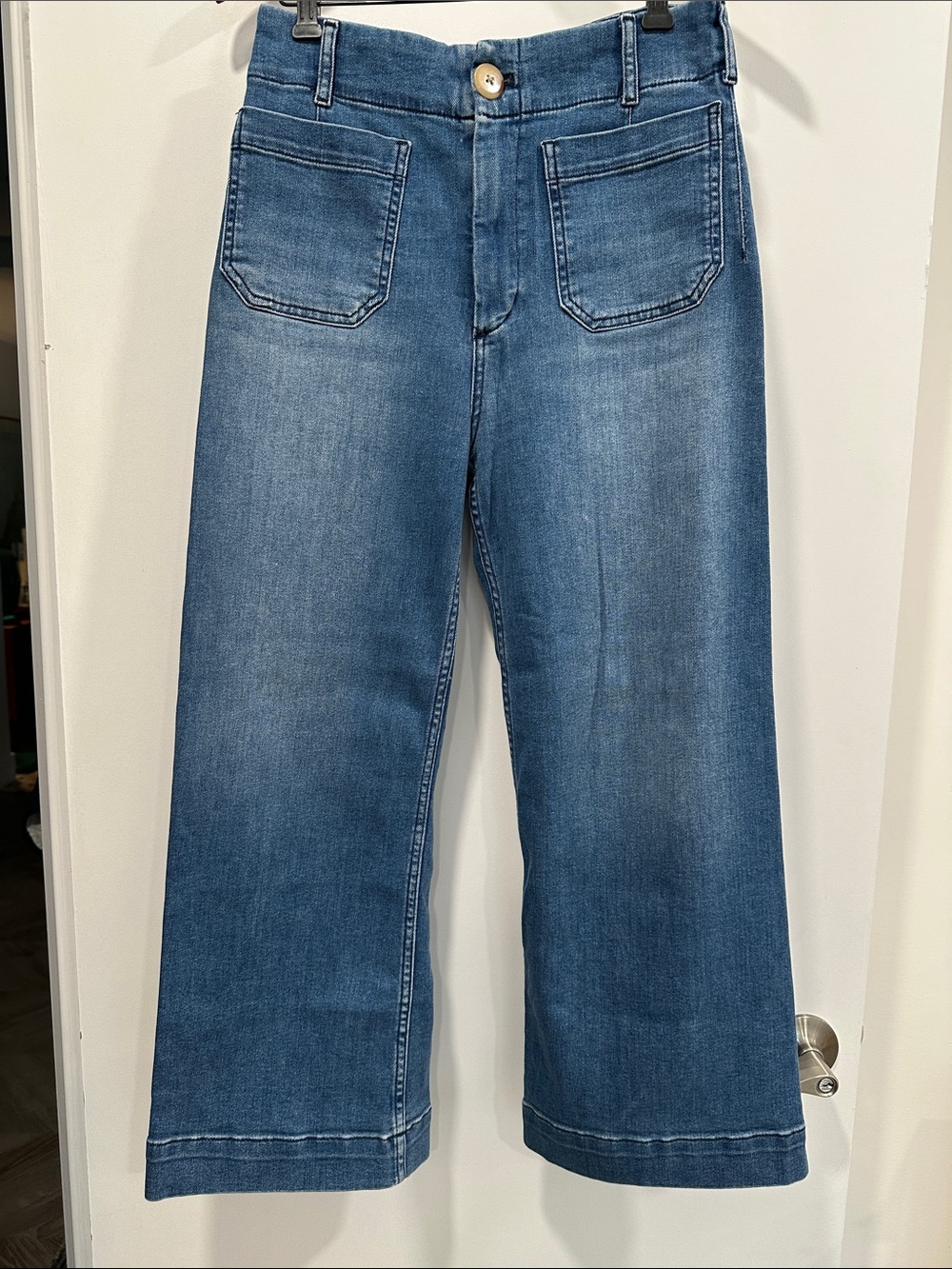 Maeve Wide Leg Cropped Jeans in Medium Blue Wash